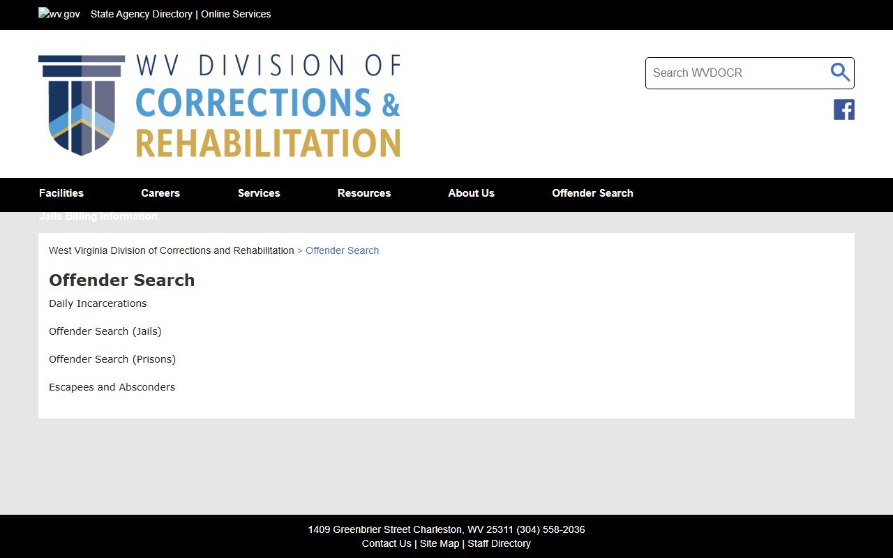 Webster County inmate population WV DCR offender search hub