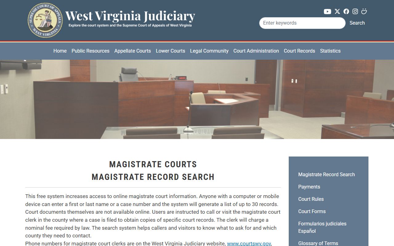 West Virginia Magistrate Record Search explanation with result limit
